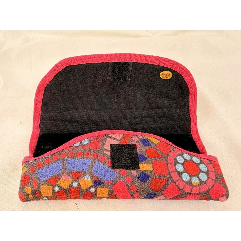 Boho Embroidered Eyeglasses Case Colorful Mosaic Stitch Fabric Glasses Pouch Y2K